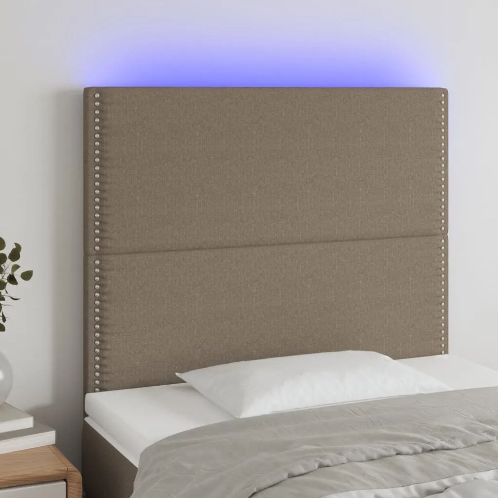 3122262 vidaXL Tăblie de pat cu LED, gri taupe, 80x5x118/128 cm, textil