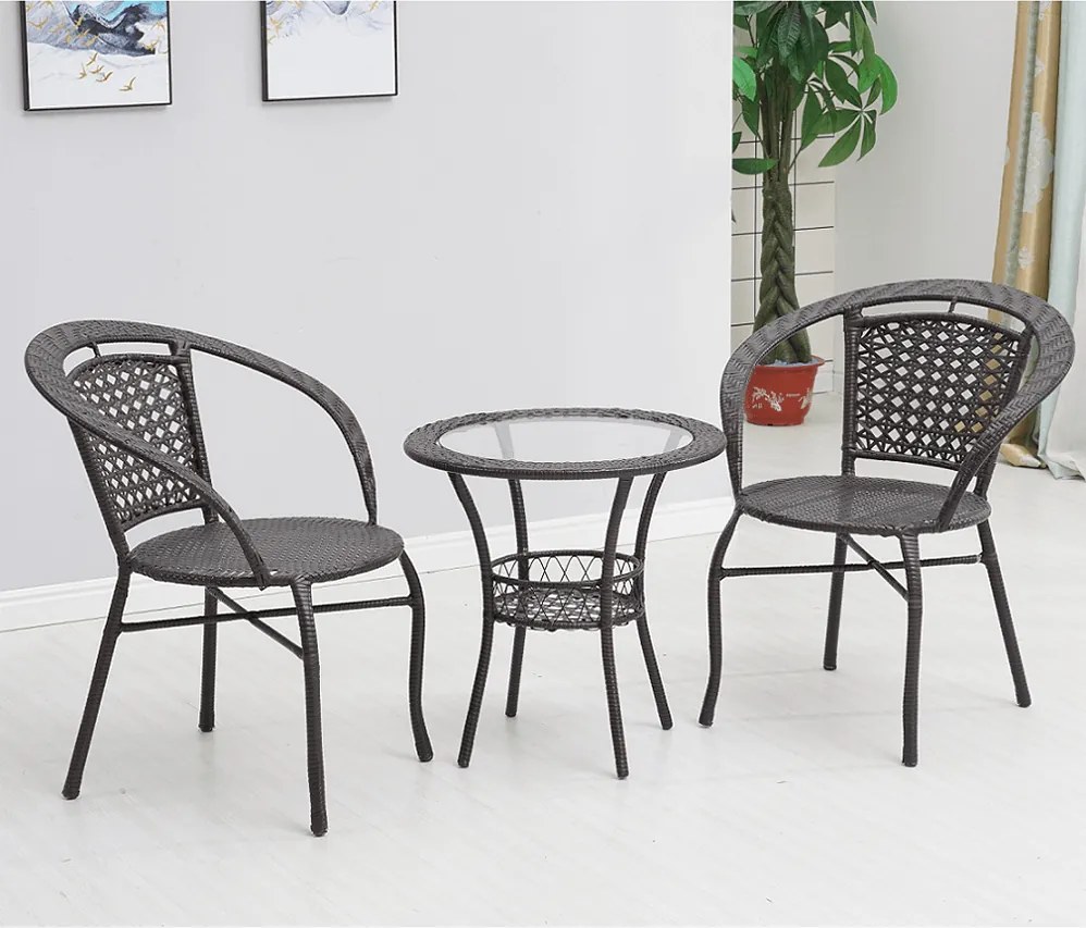 Set ratan de grădină 1+2, maro, LASAN