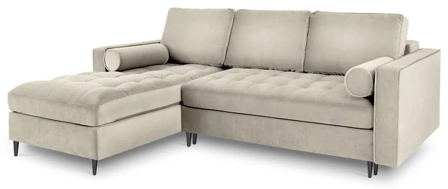 Colțar extensibil din catifea cu șezlong stânga Milo Casa Santo, bej