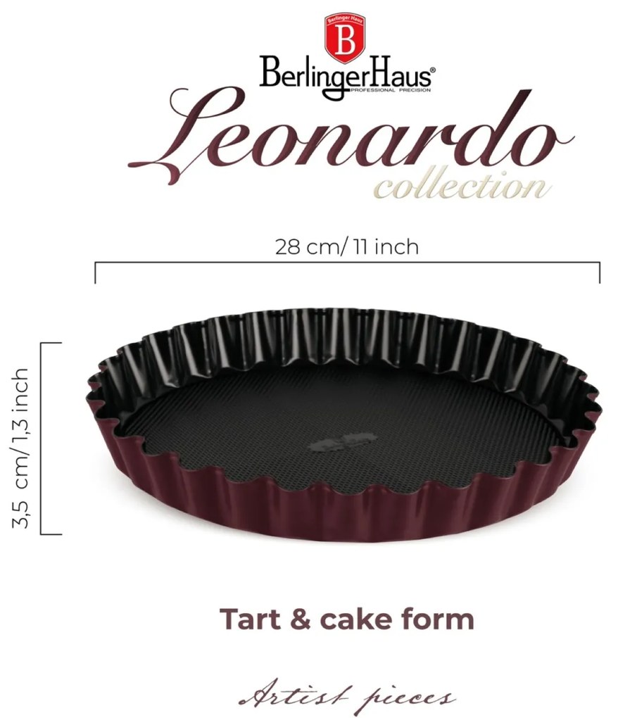 Tava pentru tarta 28 cm Leonardo Berlinger Haus BH 8630, antiaderenta, visiniu