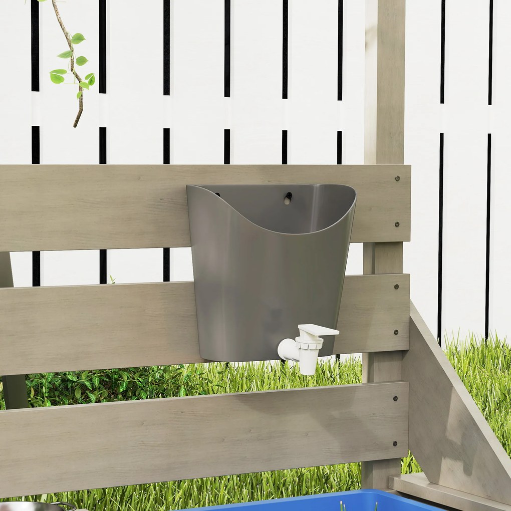 Outsunny Cutie de nisip cu parasolar Vapor pirat, inclusiv set de joc de bucătărie pentru copii, Lemn masiv, 180 x 103 x 144,5 cm, Gri | Aosom Romania