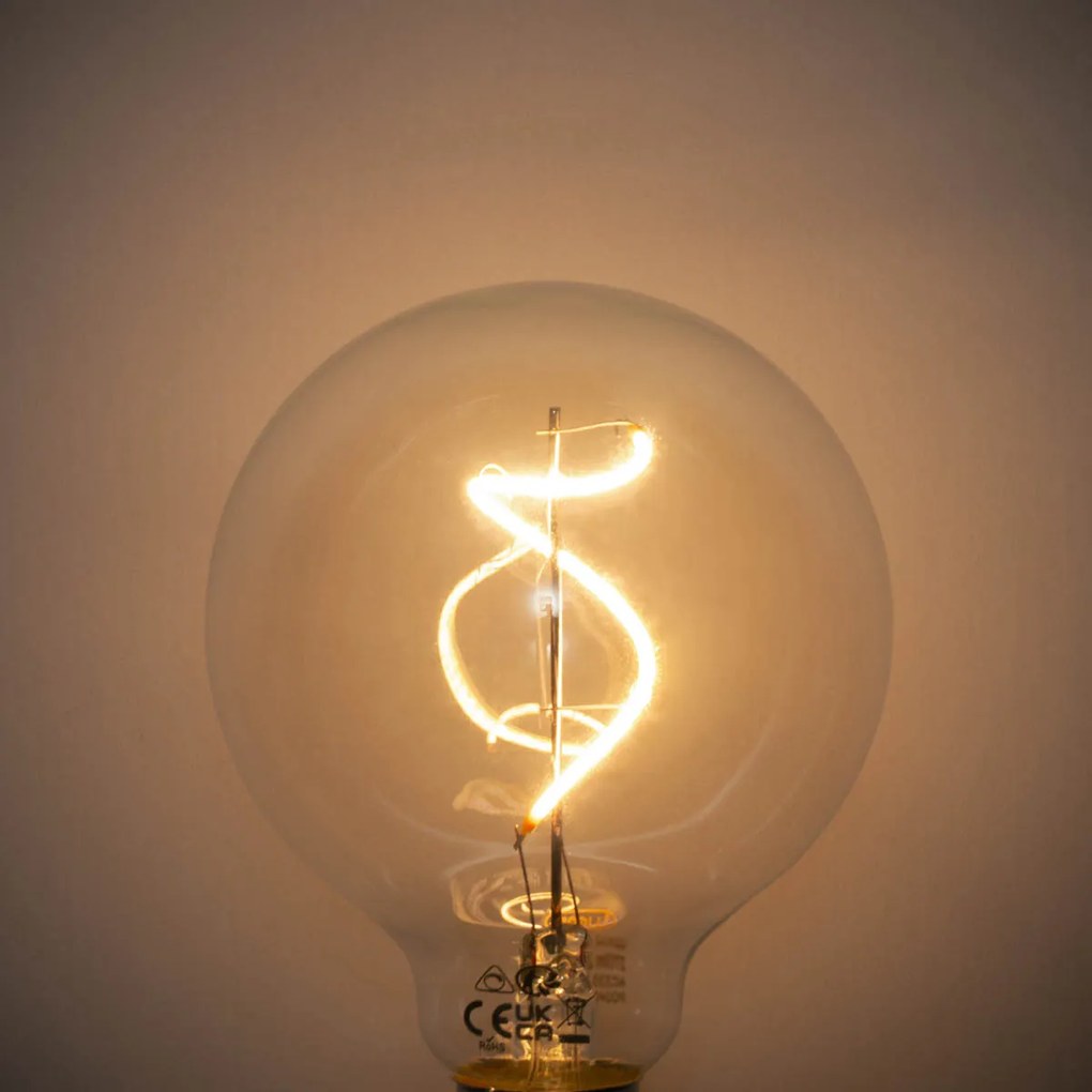 Set 5 becuri Bec LED cu filament spiralat E27 reglabil G95 4W 270lm 2200K