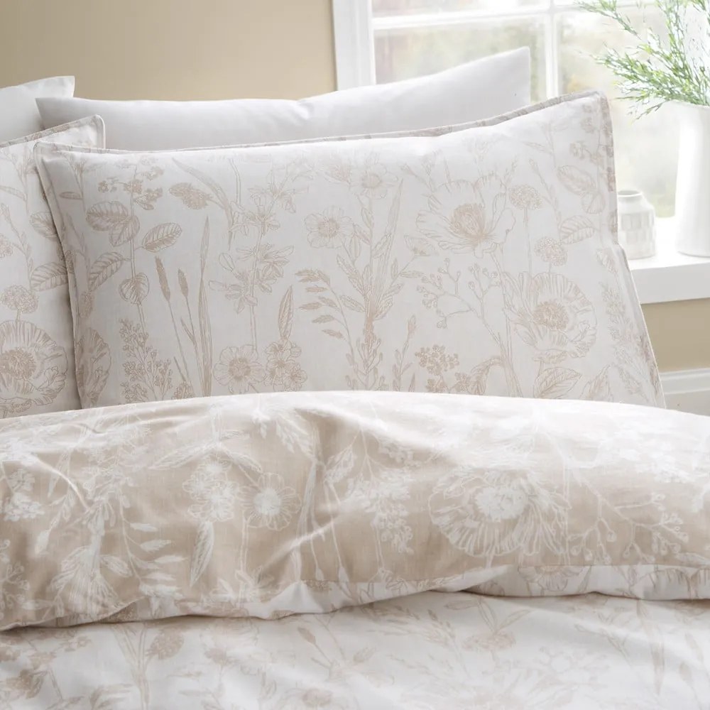 Lenjerie de pat bej din flanelă pentru pat dublu 200x200 cm Floral Toile – Bianca