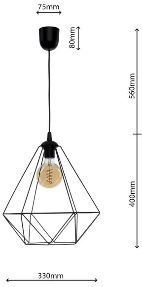 Lampă suspendată BASKET 1xE27/60W/230V negru
