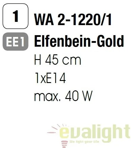 Aplica perete design rustic Torcia WA 2-1220/1 Elfenbein/gold OR