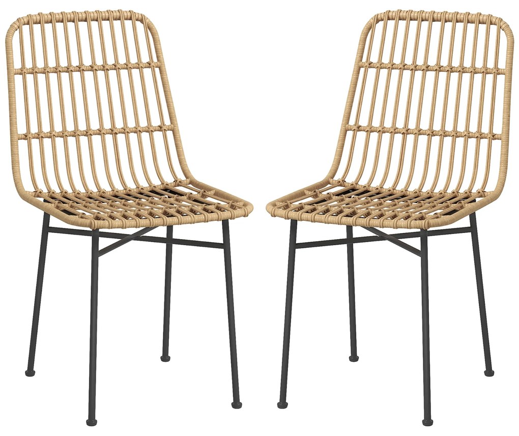 HOMCOM Set 2 Scaune pentru Bucătărie și Living Stil Boho, Scaune Moderne din PE Ratan și Oțel, 45x57x83 cm, Galben | Aosom Romania