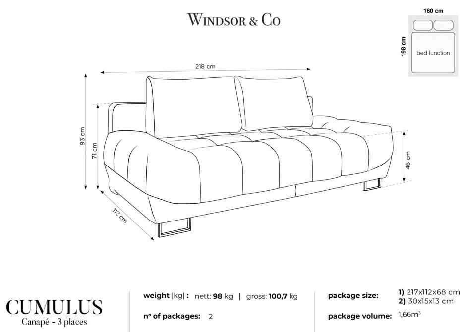 Canapea extensibilă cu 3 locuri Windsor &amp; Co Sofas Cumulus, verde