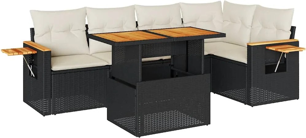 vidaXL Set mobilier grădină perne 6 piese negru poliratan/lemn acacia