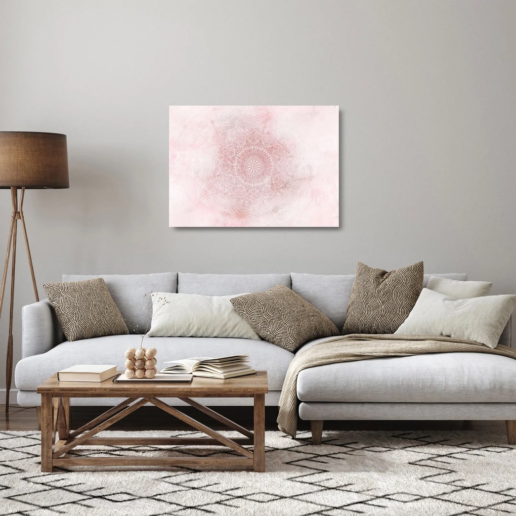 Tablou pe sticlă - Mandala roz (70x50 cm)