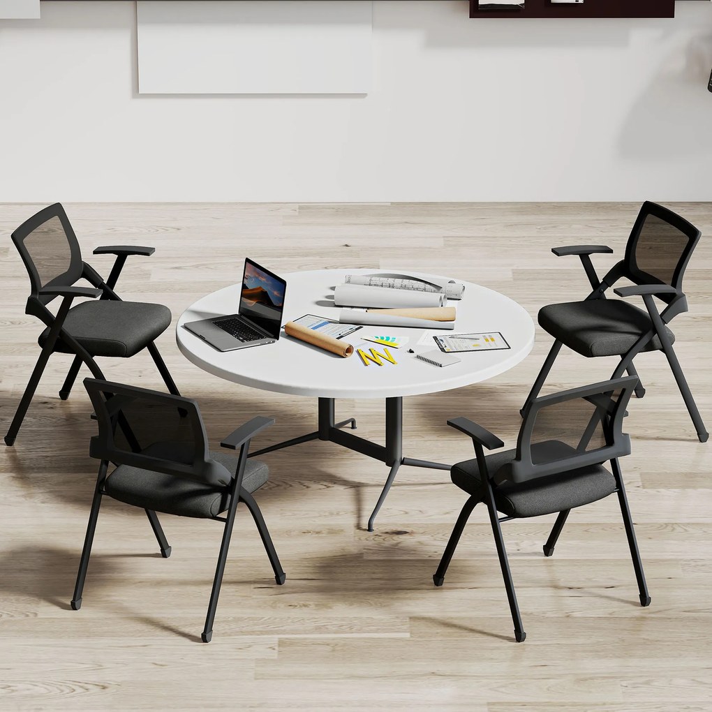 HOMCOM Set de 2 Scaune Pliabile în Material Textil cu Efect de In cu Spătar Curbat și Brațe, Scaune Portabile Salvaspațiu din Oțel, pentru Casă, Birou, Bucătărie, Evenimente, 61x56x84 cm, Negru | Aosom Romania