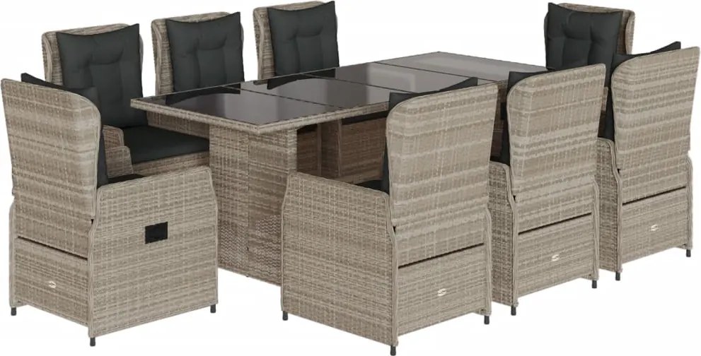 vidaXL Set mobilier grădină cu perne, 9 piese, gri deschis, poliratan