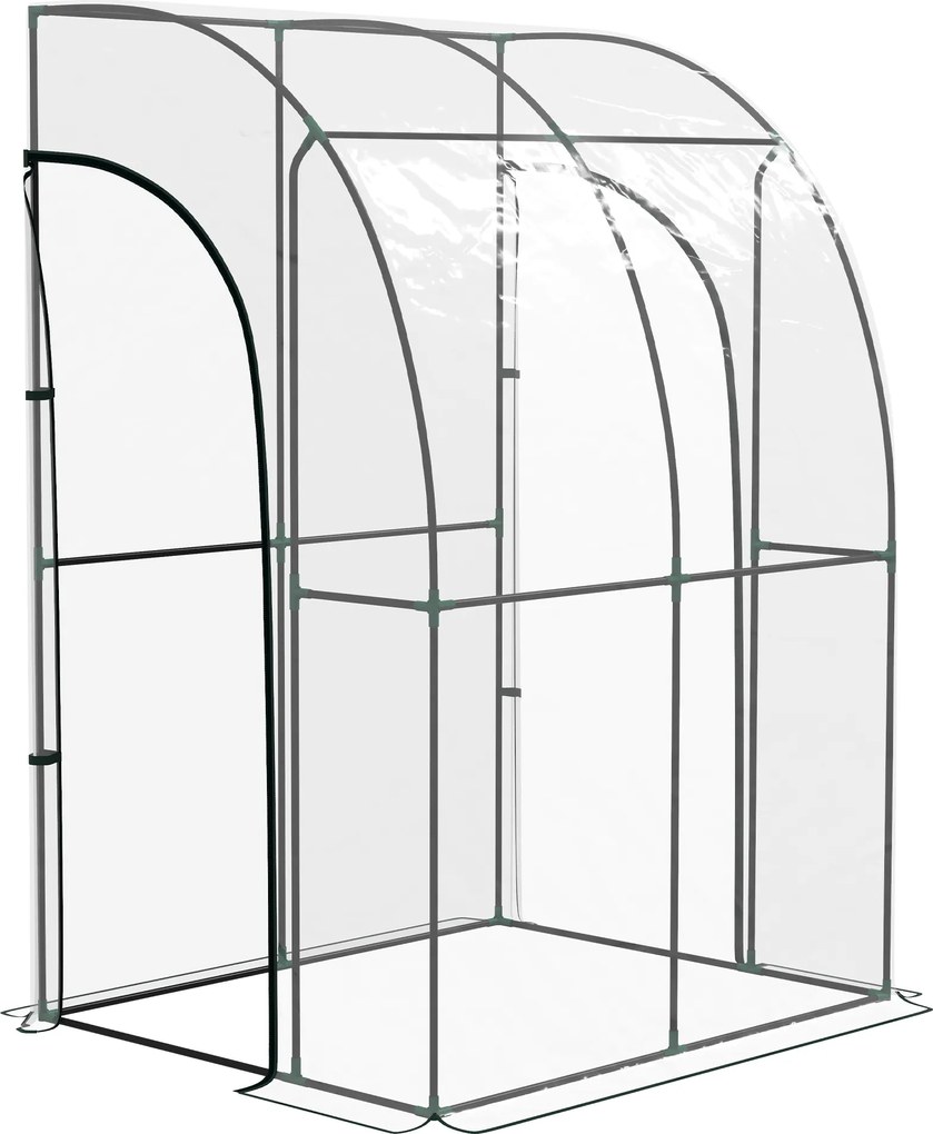 Outsunny Seră de Grădină adosată seră adosată 2 uși rulante cu fermoar oțel PVC transparent | Aosom Romania