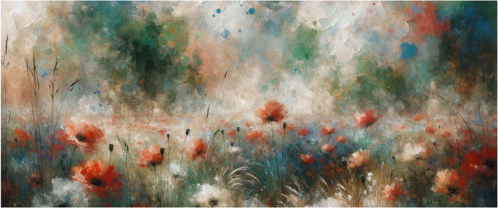 Tablou – Abstracție de câmp cu maci (120x50 cm)