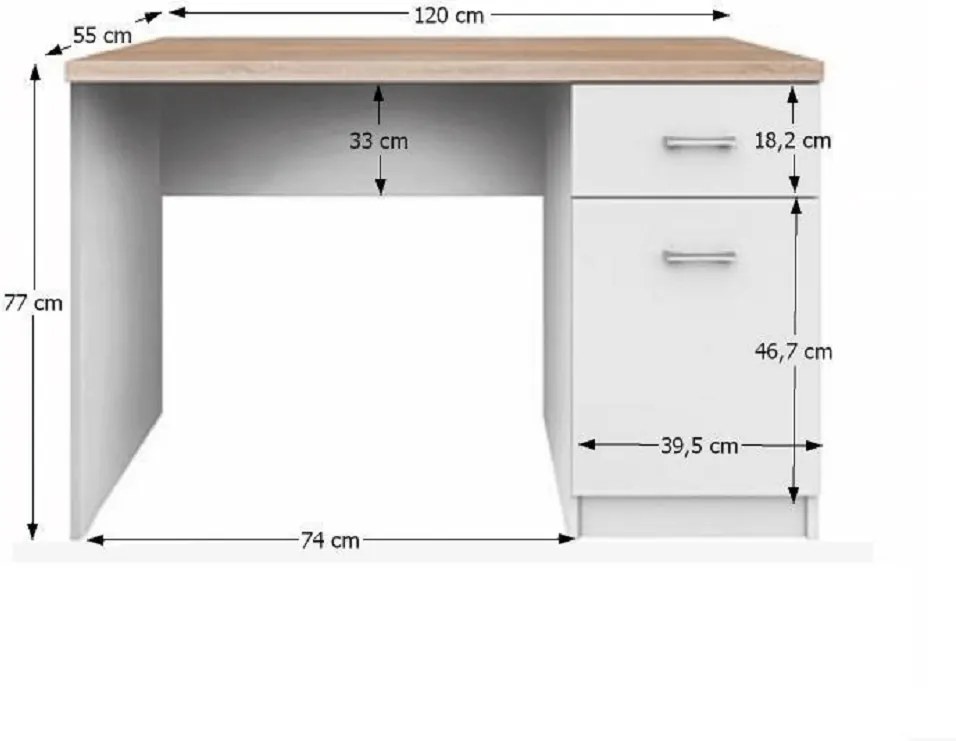 Masă PC 1D1S, PAL melaminat, alb/stejar sonoma, TOPTY