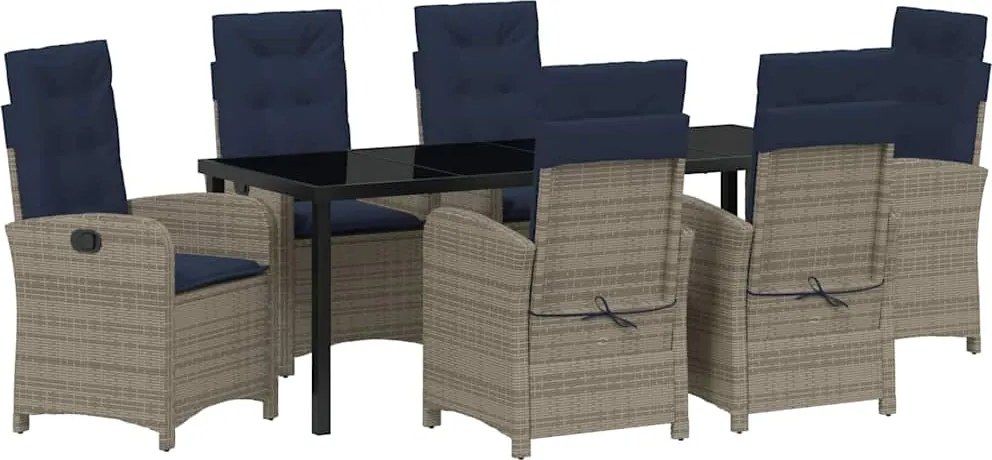 vidaXL Set de masă pentru grădină cu pernă 7 pcs Gri poliratan