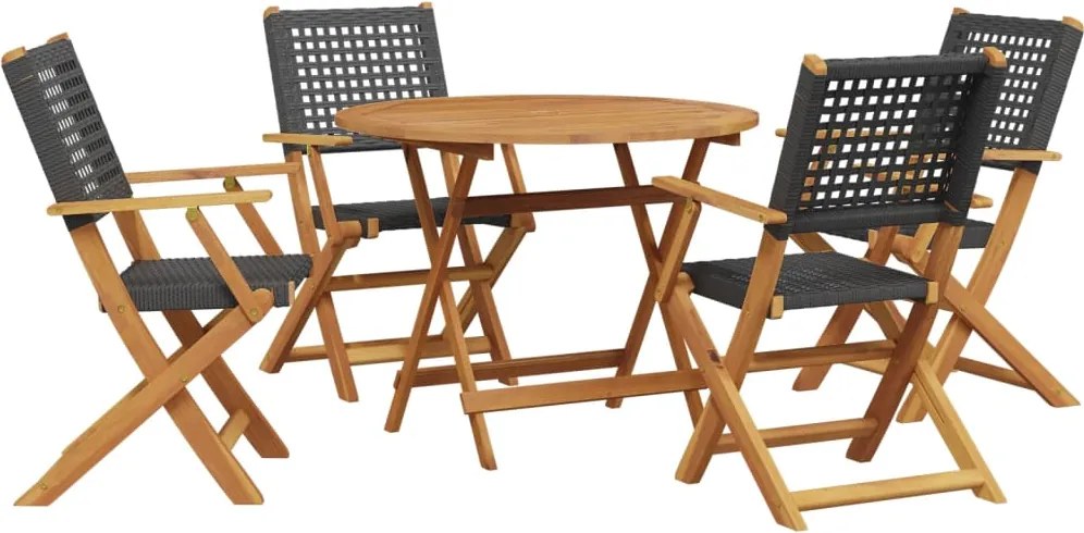 vidaXL Set mobilier grădină, 5 piese, negru, poliratan și lemn masiv