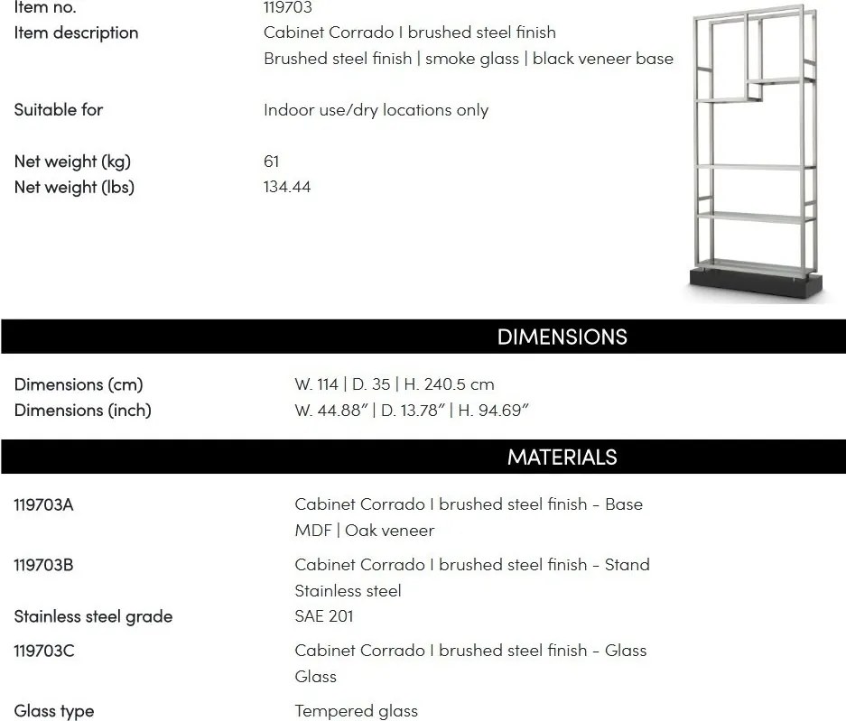 Raft design LUX, Otel Periat, Sticla Fumurie, Corrado I