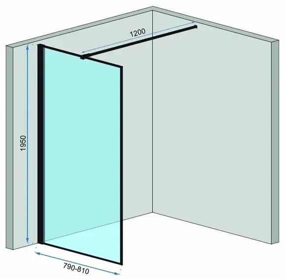 Paravan de dus tip Walk-in Rea Bler 80x195 cm si etajera cu suport negru