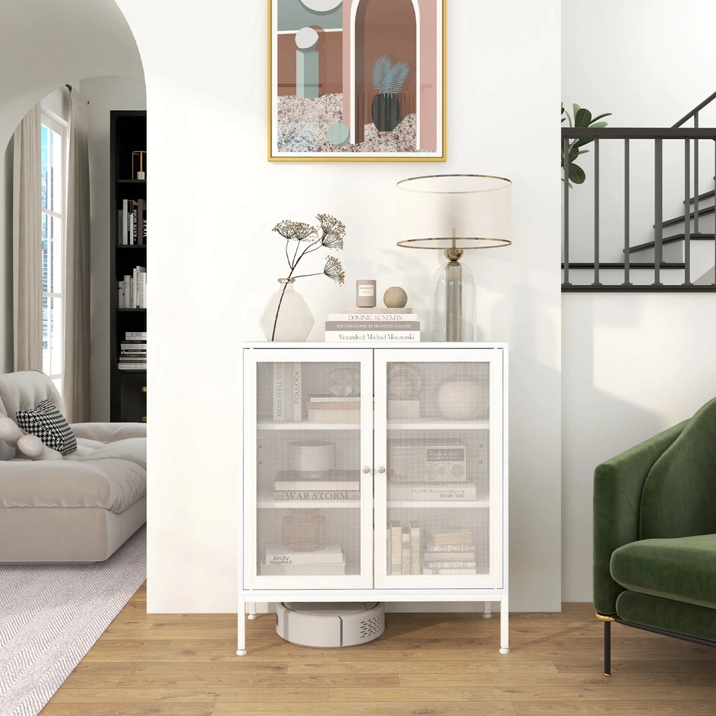 HOMCOM Bufet mobilier de bucătărie la 3 niveluri cu 2 uși perforate cu raft reglabil 80 x 37 x 92 cm alb | Aosom Romania