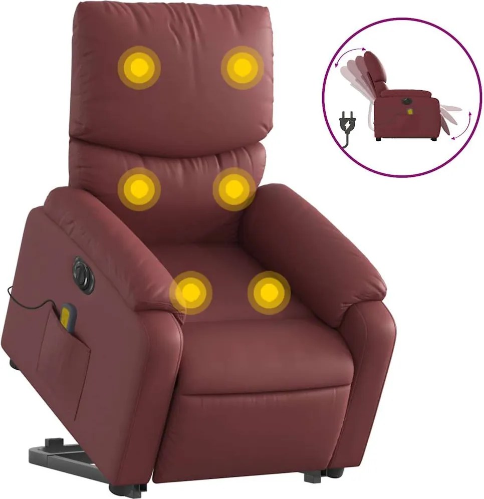 vidaXL Fotoliu electric masaj rabatabil cu ridicare, roșu vin