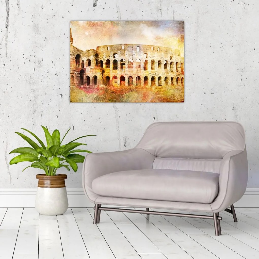 Tablou pe sticlă - Pictură digitală, Colosseum, Roma, Italia (70x50 cm)