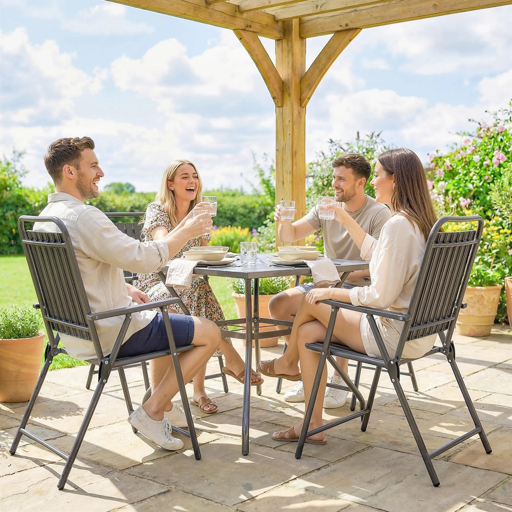 Outsunny Set de 4 scaune de grădină exterioare pliabile cu cotiere, spătar şi şezut, cadru metalic 55x63x93 cm Maro | Aosom Romania