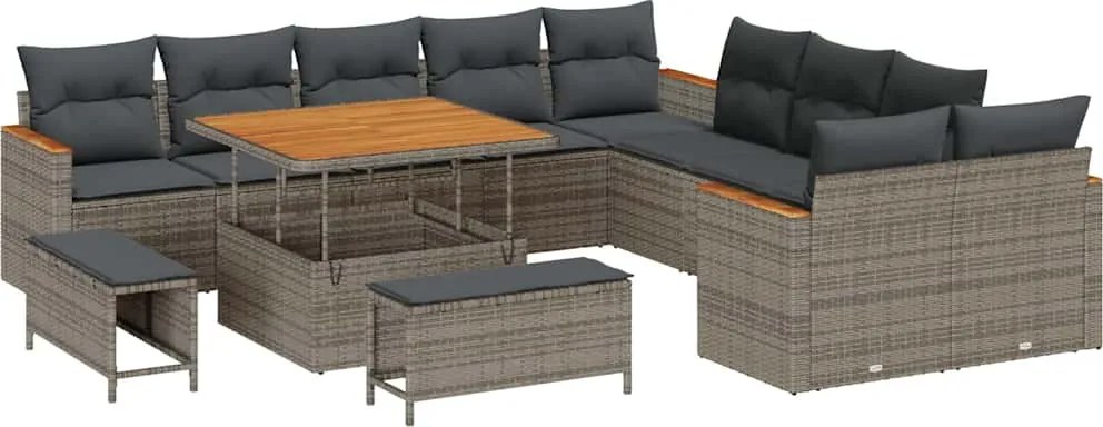 vidaXL Set de canapele pentru grădină cu pernă 13 pcs Gri poliratan