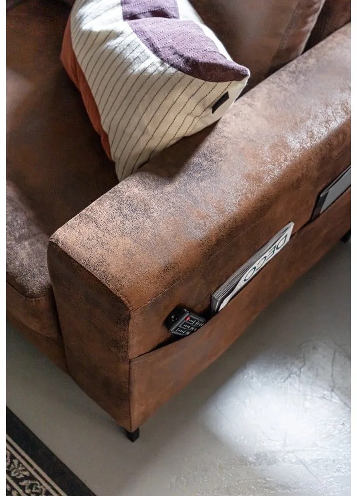 Colțar maro extensibil cu tapițerie din imitație de piele (cu colț pe partea stângă ) Lofty Lilly – Miuform
