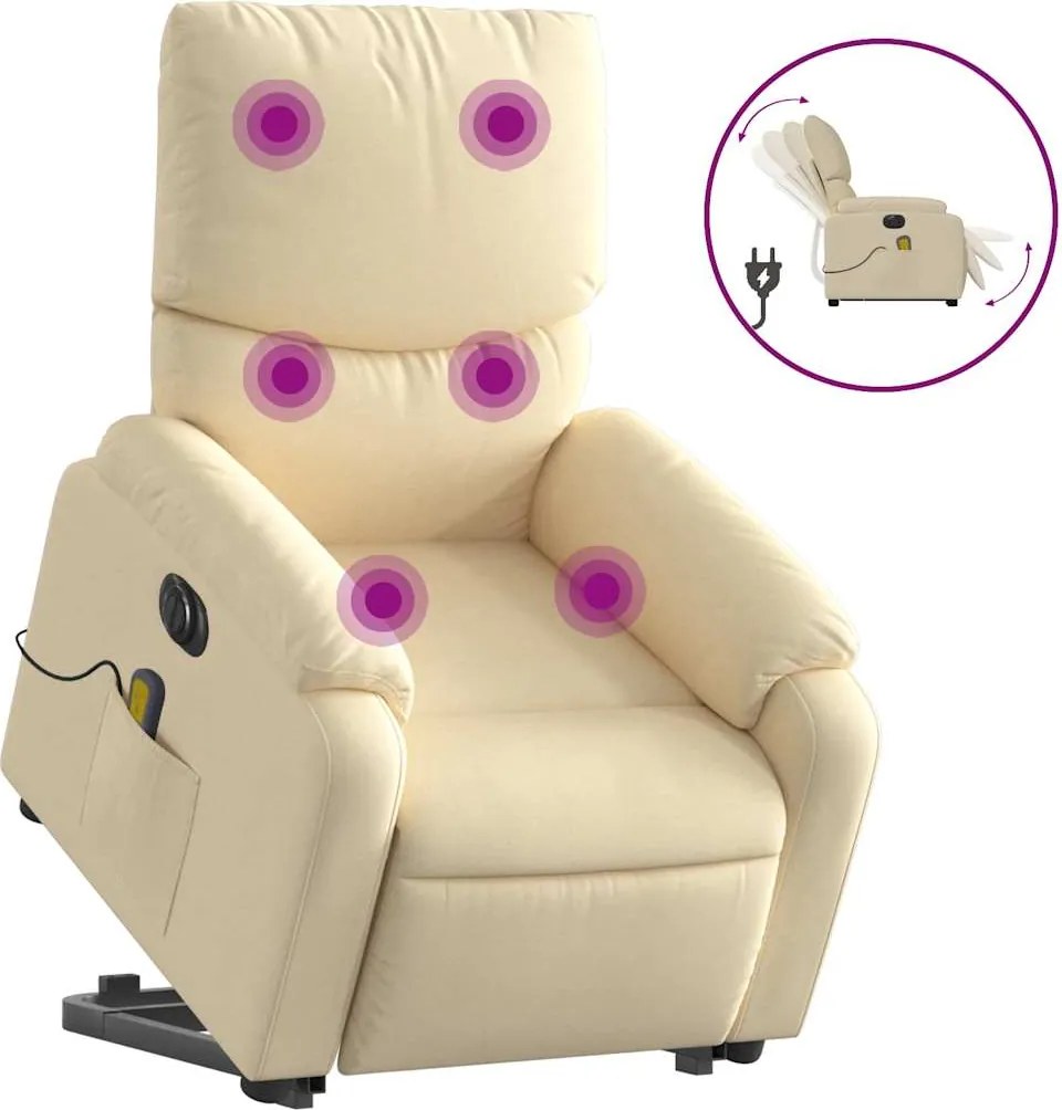 vidaXL Fotoliu electric de masaj rabatabil cu ridicare, crem, textil