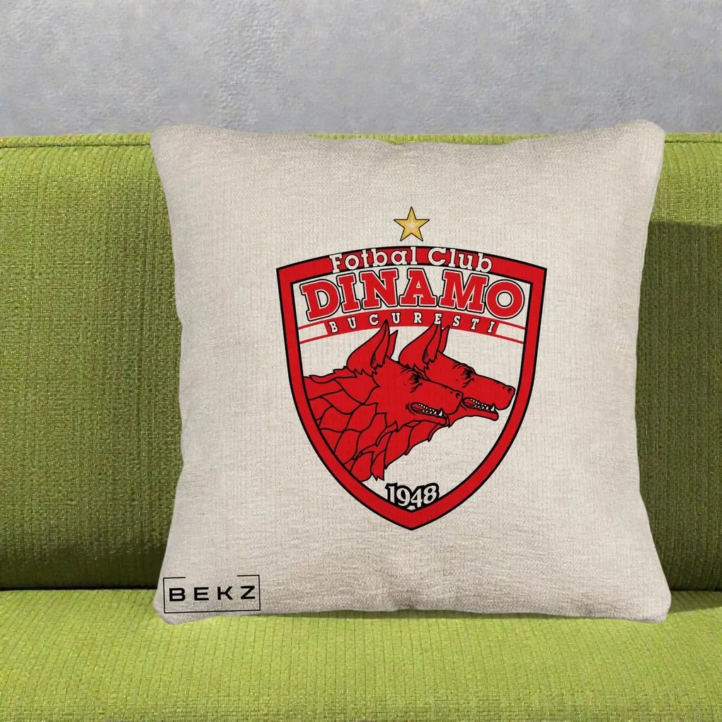 Perna Personalizata FC Dinamo Bucuresti 1948 Fotbal, 40x40 cm, Bej Canapea, Husa Detasabila, Perna Inclusa, BEKZ®