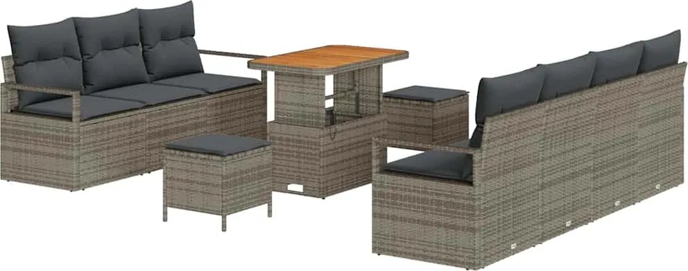 vidaXL Set de canapele pentru grădină cu pernă 10 pcs Gri poliratan