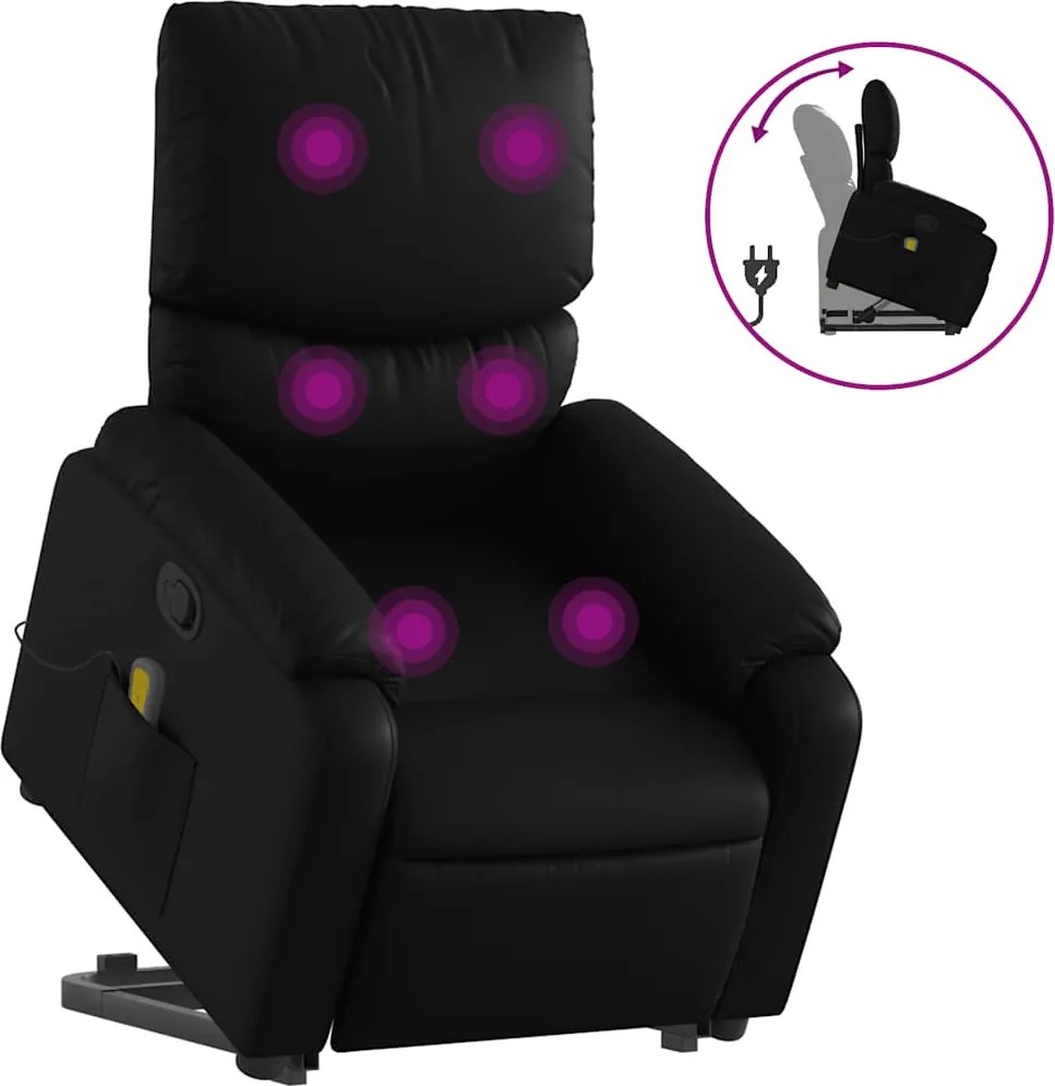 vidaXL Fotoliu de masaj rabatabil cu ridicare negru piele ecologică