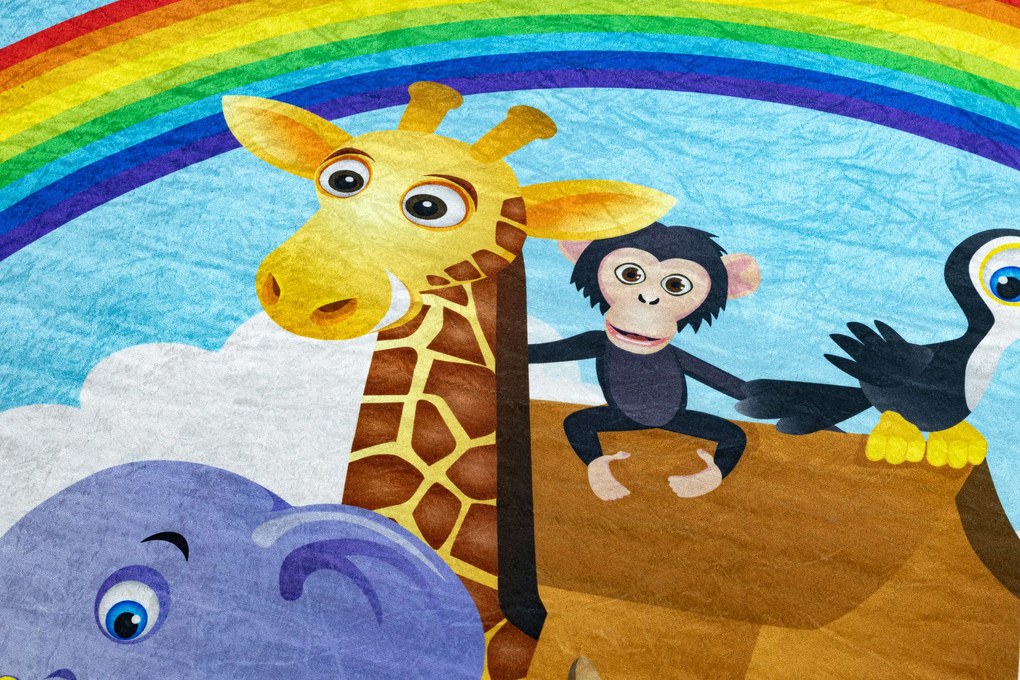 BAMBINO 2685 covor lavabil Animale, Barcă pentru copii anti-alunecare - albastru / maro
