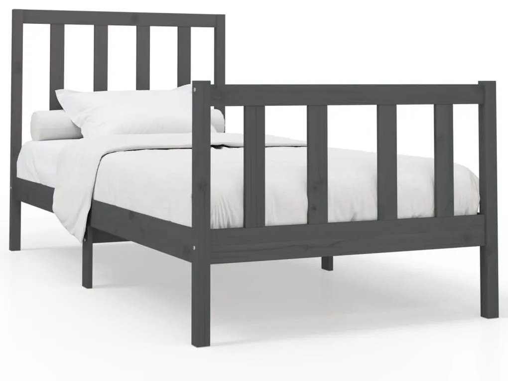 3106690 vidaXL Cadru de pat, gri, 90x200 cm, lemn masiv de pin