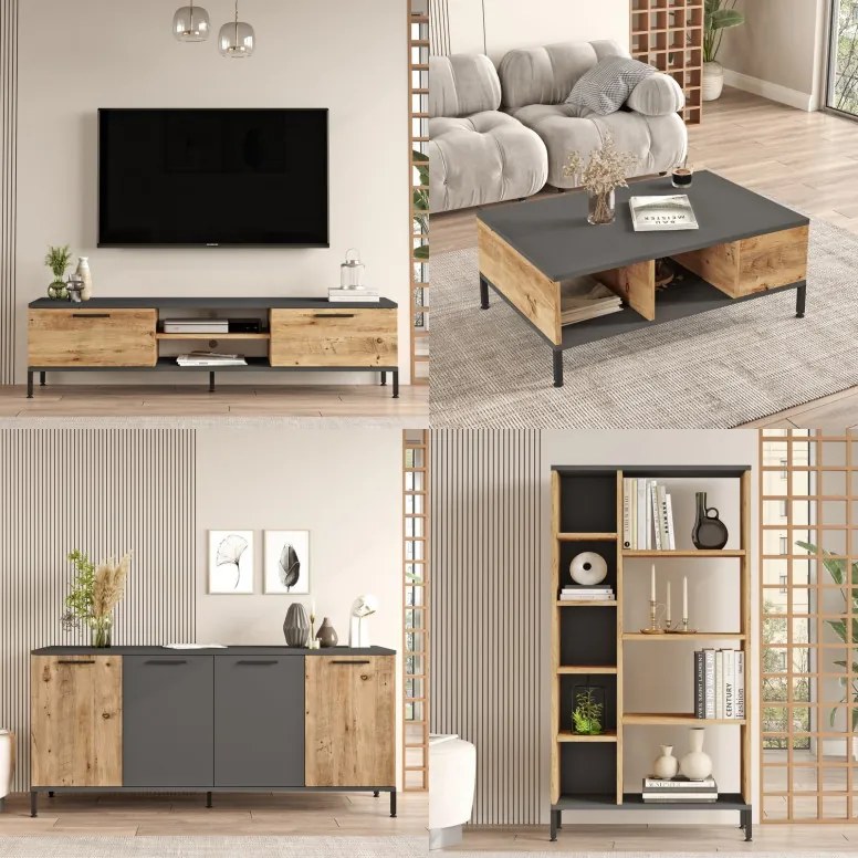 Set de mobilier pentru living RL6-AA, Pin atlantinc- Antracit