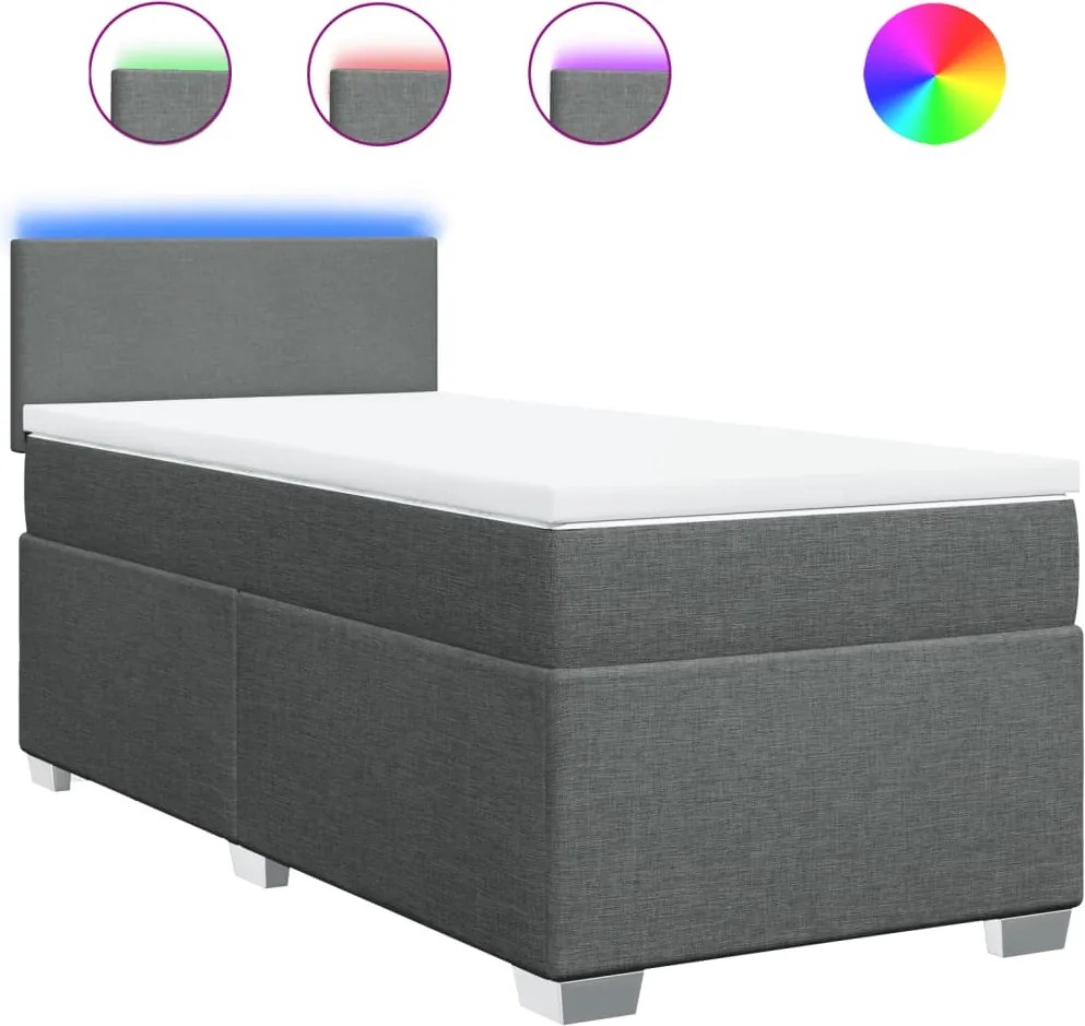 vidaXL Pat box spring cu saltea, gri închis, 90x200 cm, textil