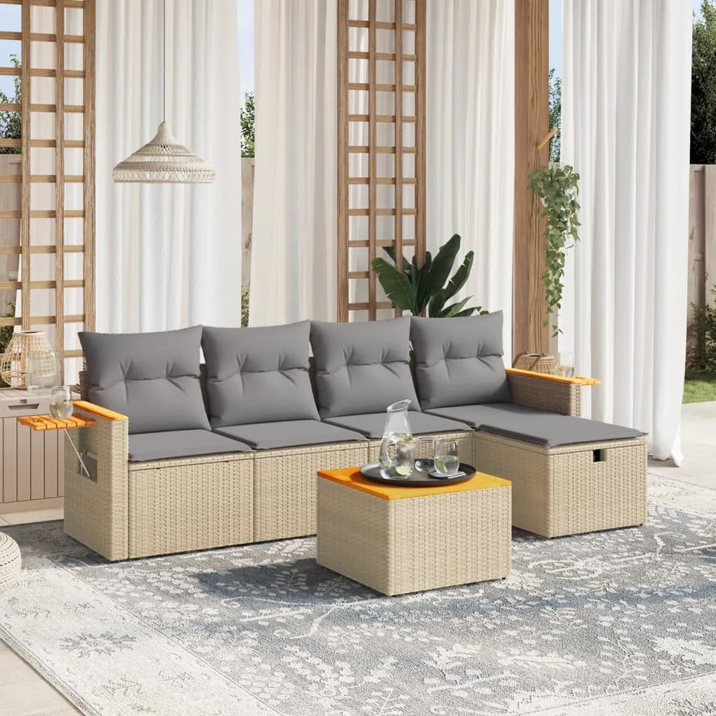 vidaXL Set canapele de grădină, 6 piese, cu perne, bej, poliratan