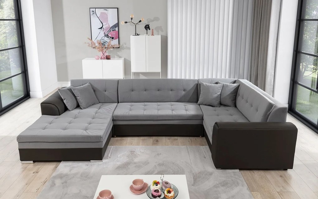 Colțar lemn masiv Formă U Extensibil Damasc 340x190cm Personalizabil - Monolith 97 + Monolith 84, Dreapta