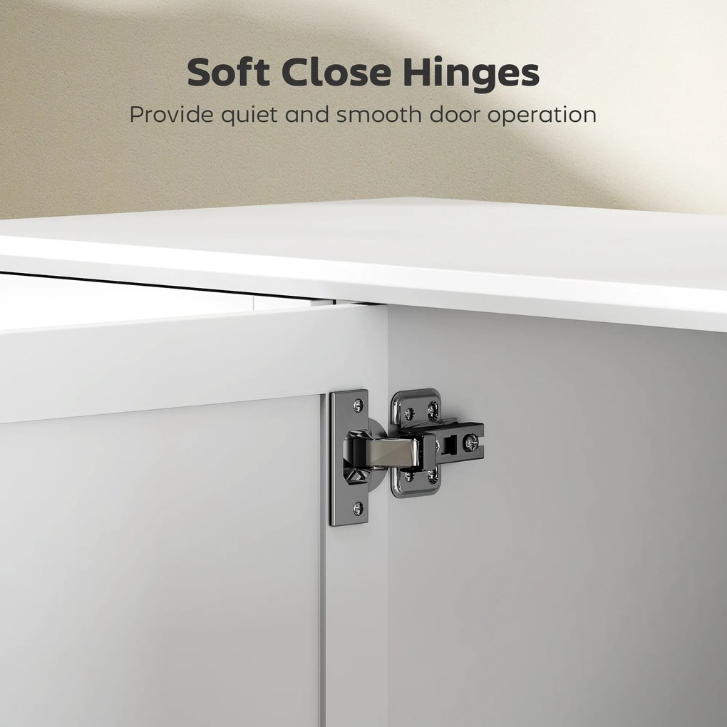 HOMCOM Mobilier de Sufragerie, Credență cu 2 Sertare și 3 Dulapuri cu Rafturi Reglabile, Comodă cu Picioare din Pin pentru Sala de Mese și Bucătărie, 120x38x86 cm, Alb | Aosom Romania