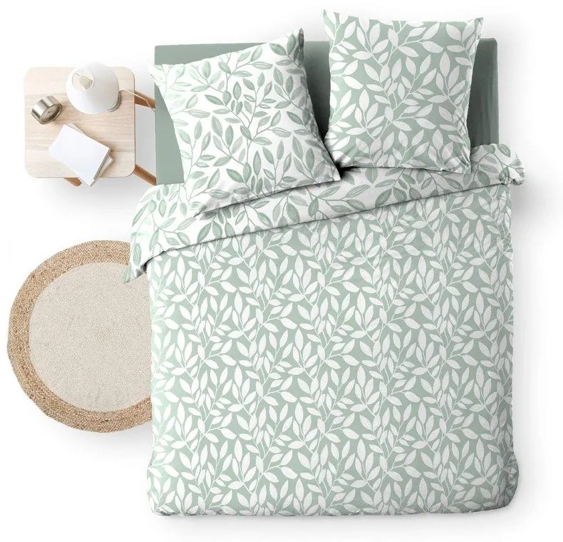 Lenjerie de pat albă-verde din microfibră pentru pat dublu, extinsă 240x220 cm Sequoia – douceur d'intérieur