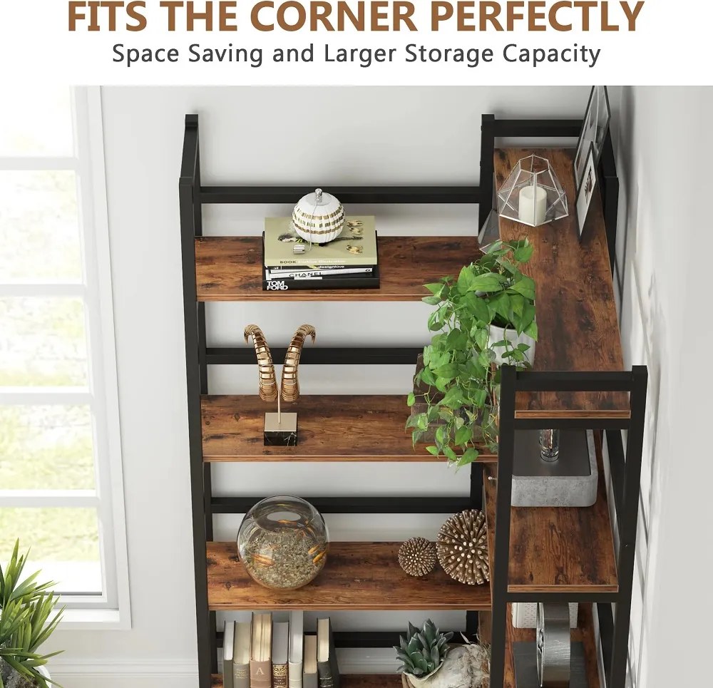 Biblioteca pentru colt din culuare nuc si negru, 180 cm