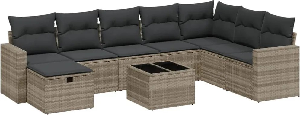 vidaXL Set canapele de grădină cu perne, 9 piese gri deschis poliratan