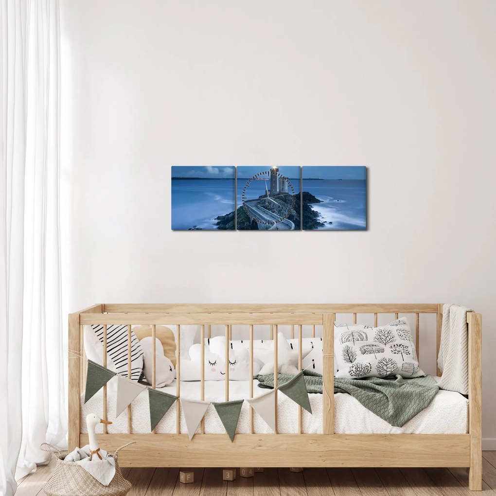 Tablou cu far și marea (cu ceas) (90x30 cm)