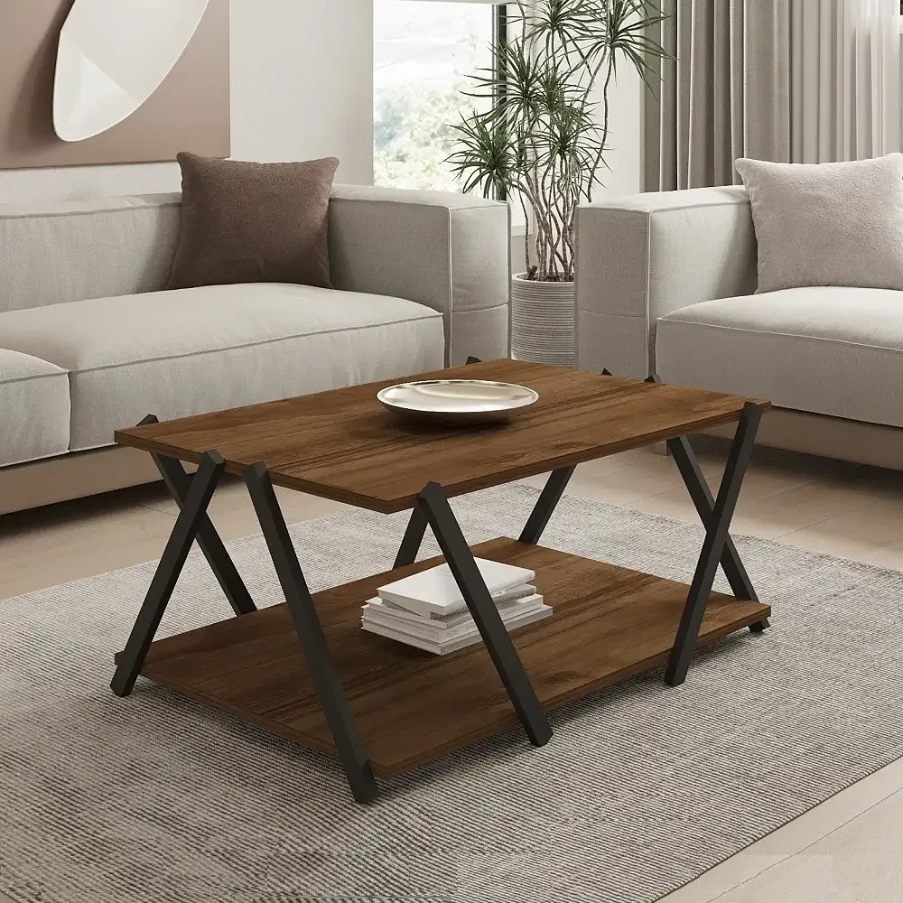 Masuta cafea Larisa culoare nuc si negru 94 cm