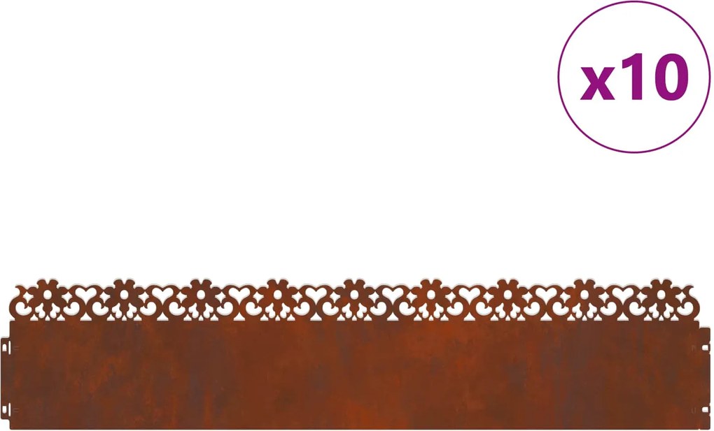 vidaXL Borduri pentru gazon 10 pcs Ruginit 103 x 0,05 x 22 cm