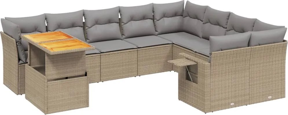 vidaXL Set canapele de grădină cu perne, 10 piese, bej, poliratan