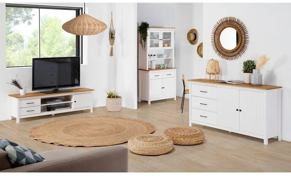 Comodă TV albă din lemn de pin 158x47 cm Miranda – Marckeric