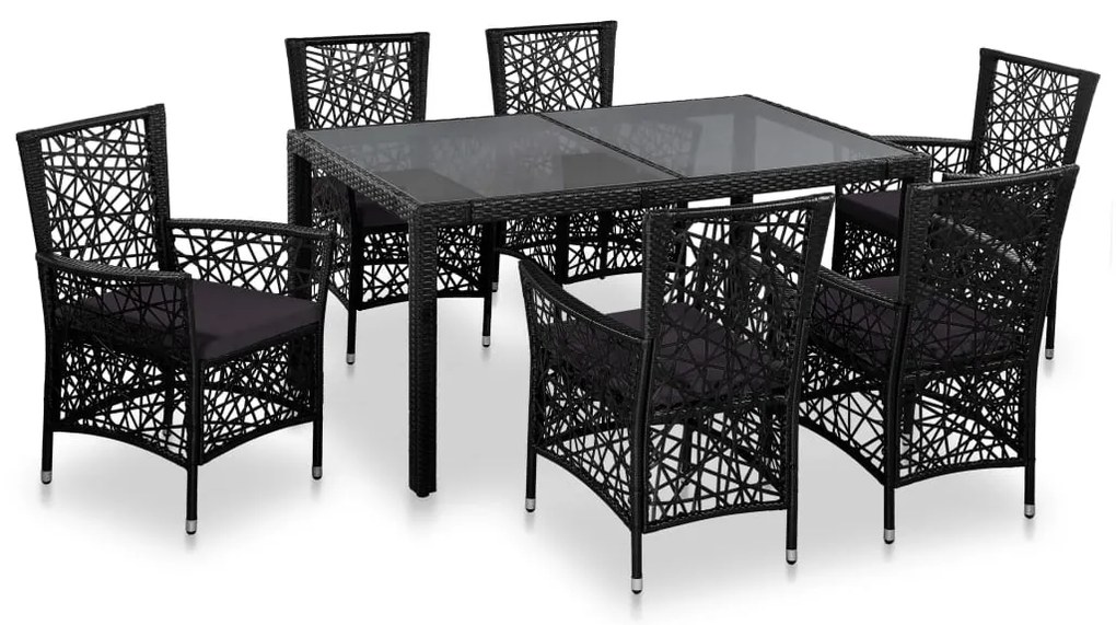 vidaXL Set mobilier de exterior, 7 piese, negru, poliratan