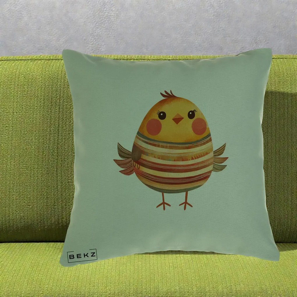Perna Decorativa Pui Kawaii Portocaliu Dungi Calde, 40x40 cm, Verde, Husa Detasabila, Perna Inclusa, BEKZ®