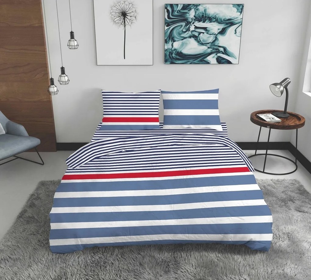 Lenjerie de pat dubla Marino, Bedora, 4 piese, 200x220 cm, 100% bumbac, multicolor